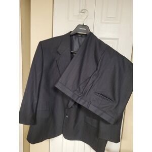 Todays Man Classic Mens 52S Pinstripe Suit 100% Wool Navy Blue 2pc Pants 50X25